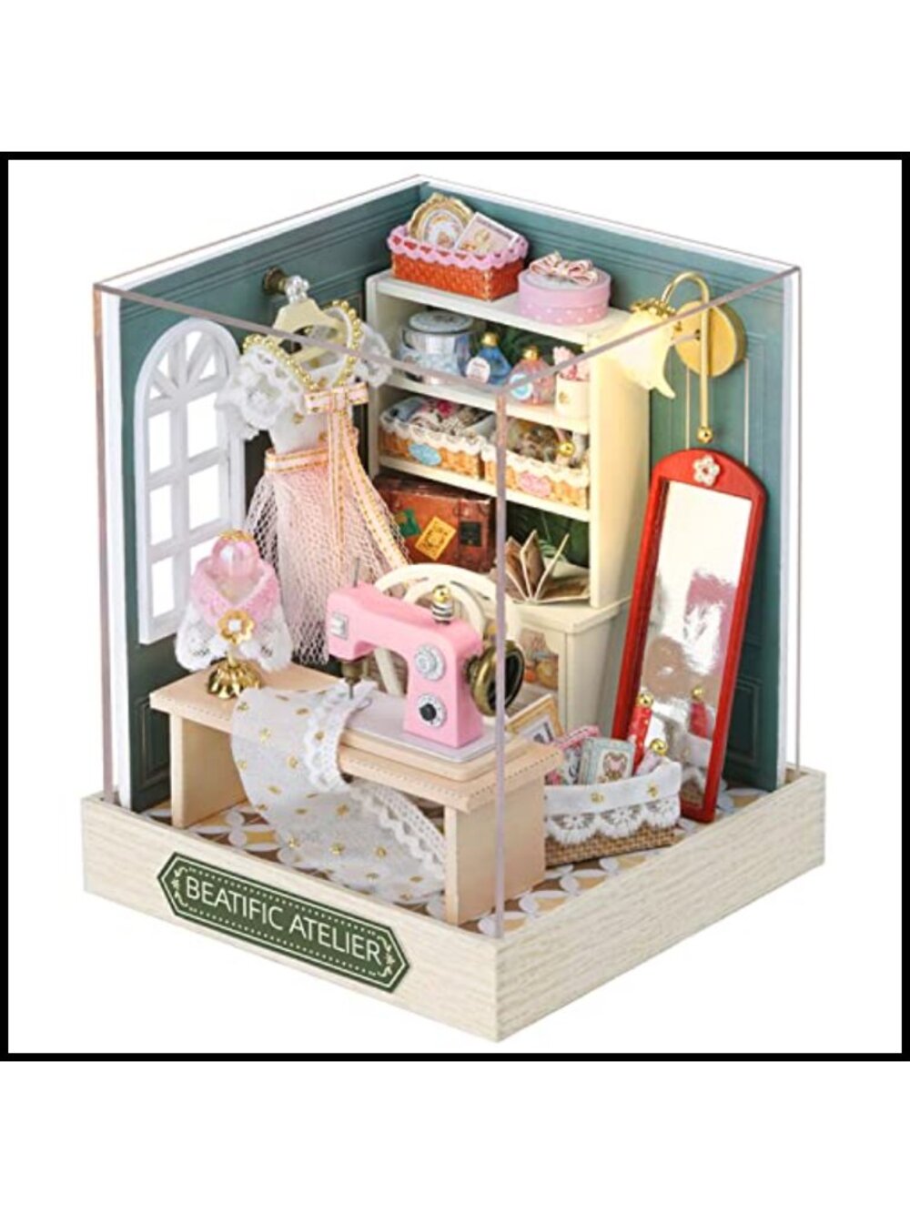 DIY Miniature Wooden Dollhouse Kit with Dust Cover & LED Light